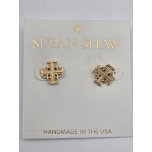 Susan Shaw gold-plated Jerusalem cross stud earrings